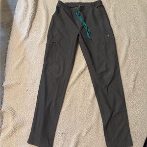 Figs Women's Gray Cargo Pants with Teal Accent